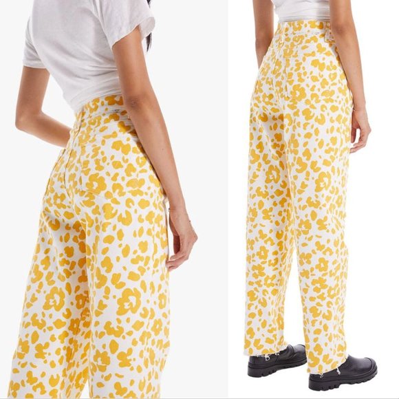 MOTHER The Curbside Heel Fray JEANS Size 25 Marigold Yellow Floral Leopard Denim - Picture 3 of 15